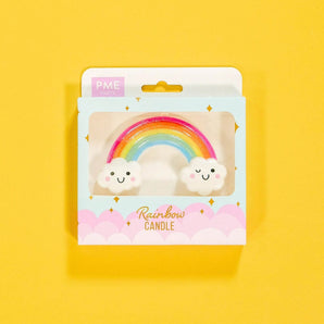 Rainbow Candle with cute smiling clouds and colorful rainbow, perfect cake topper from Crumbs & Doilies.